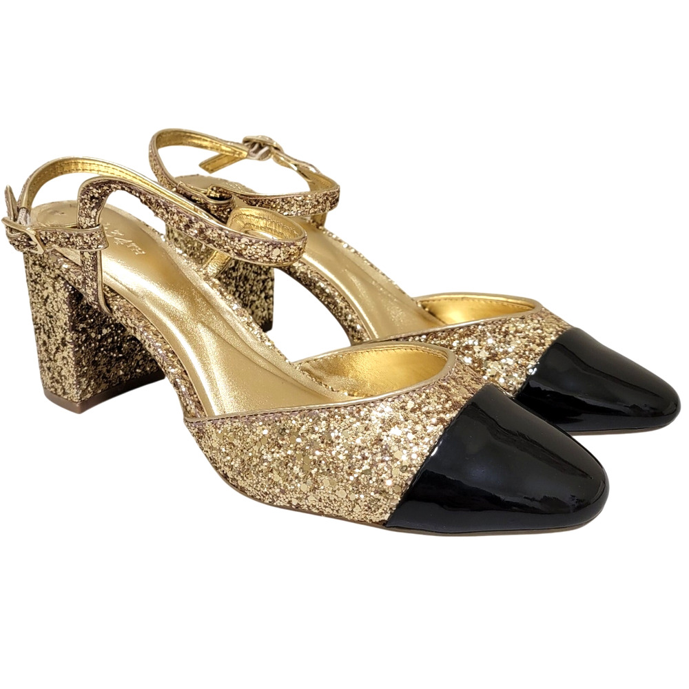 On 34th Women Dotti Cap Toe Ankle Strap Pump Heels Size US 7M Gold Glitter